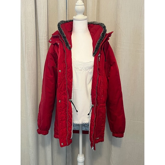 Vintage Killy Red Faux Fur Trim Hooded Winter Ski Snowboard Parka Coat Jacket - Picture 1 of 11
